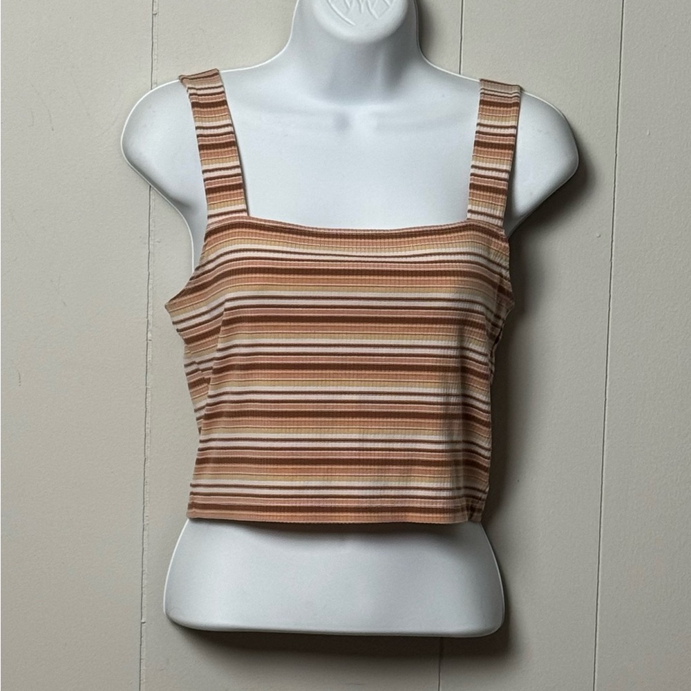 American Eagle Outfitters Womens Striped Sleeveless Crop Top in Brown & Tan Sz M